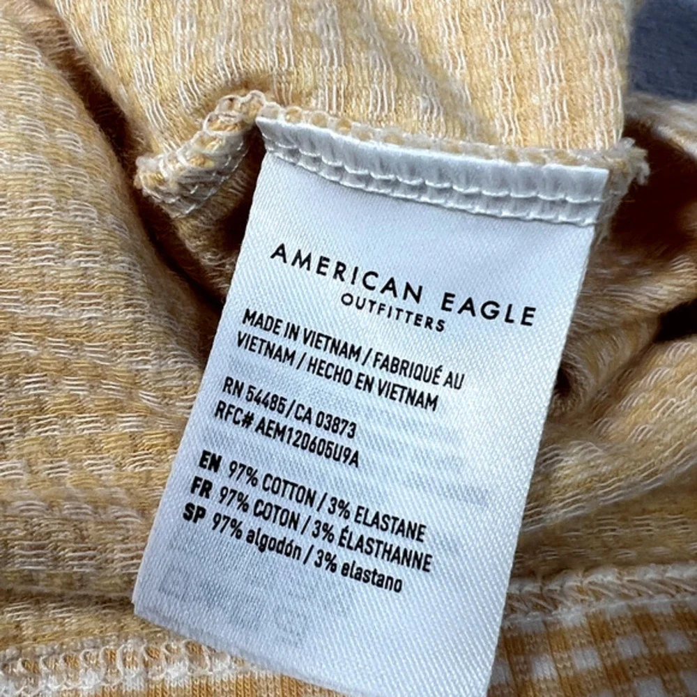 American Eagle Tank Top Womens Size XS Yellow White Gingham Crop Zip Festival‎ - Picture 3 of 7